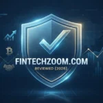 FintechZoom.com Review 2026 concept illustration showing security shield and financial market trends