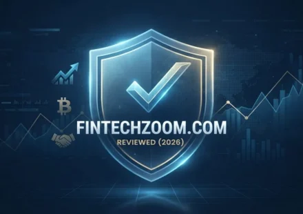 FintechZoom.com Review 2026 concept illustration showing security shield and financial market trends