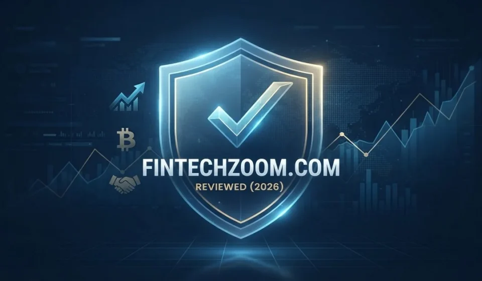 FintechZoom.com Review 2026 concept illustration showing security shield and financial market trends