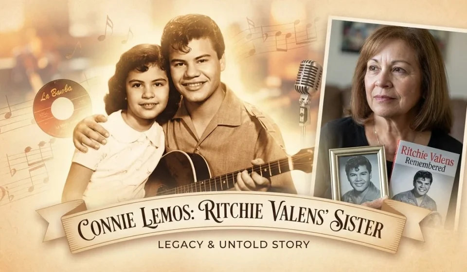 Connie Lemos, sister of Ritchie Valens, honoring his legacy with a memorial photo and book.