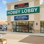 Hobby Lobby storefront exterior displaying store hours and directions to find the closest location near me