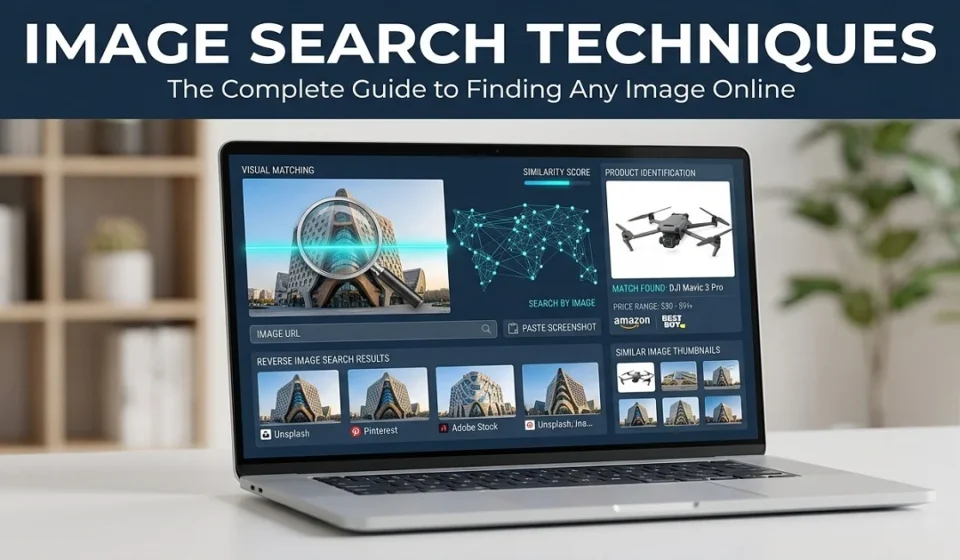 Image Search Techniques guide showing reverse image search and visual search tools