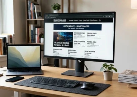 Quick10sec com website with technology and business information on a computer screen
