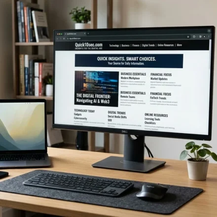 Quick10sec com website with technology and business information on a computer screen