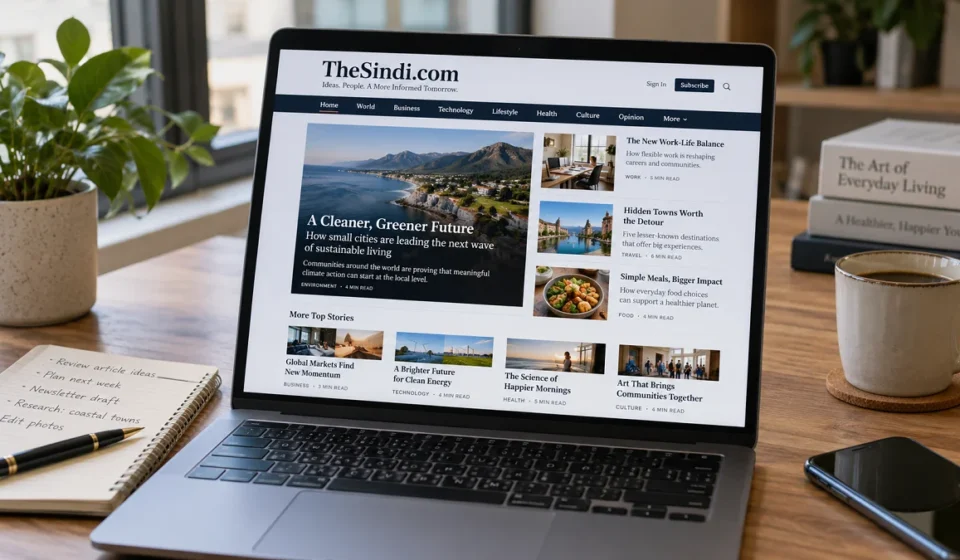 TheSindi.com website displayed on a laptop screen