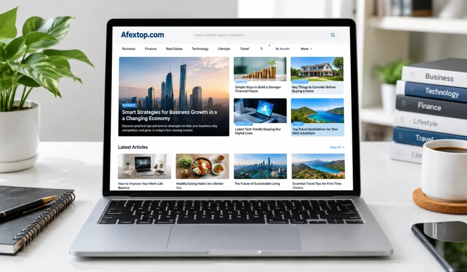 Afextop com website showing its informational content and categories