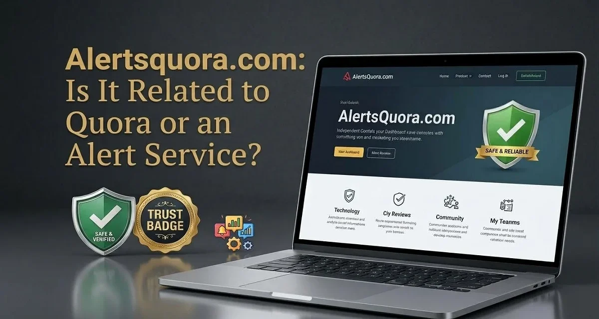 Person checking the Alertsquora.com website on a laptop at a desk