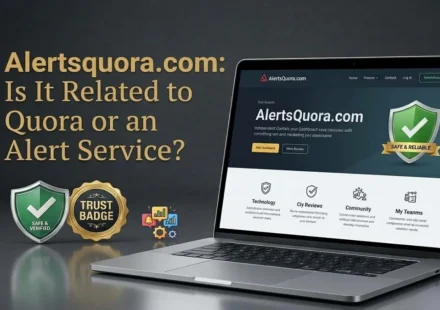 Person checking the Alertsquora.com website on a laptop at a desk