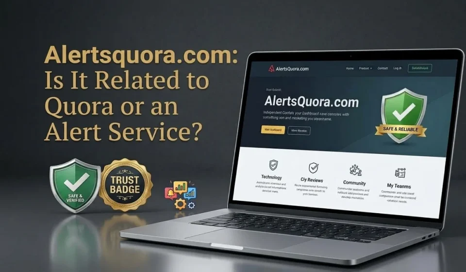 Person checking the Alertsquora.com website on a laptop at a desk