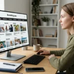 Person reviewing Brumeblog.com content and credibility on a laptop at a home office desk