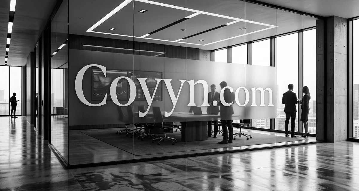 Person researching the coyyn.com website on a laptop at a desk