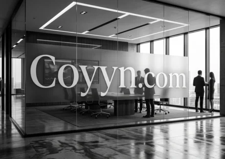 Person researching the coyyn.com website on a laptop at a desk