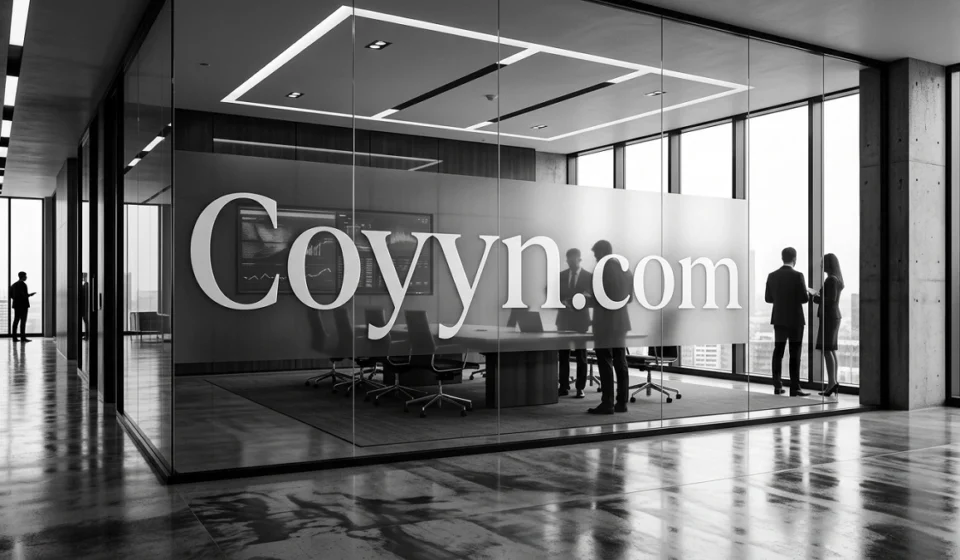 Person researching the coyyn.com website on a laptop at a desk
