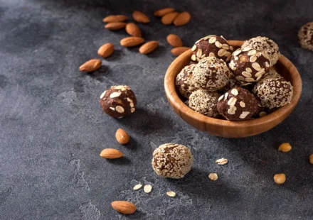 Healthy homemade protein balls with nuts, oats, and seeds